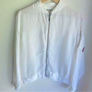 Hard Tail bright white oversized super soft aviator zip bomber jacket- XS